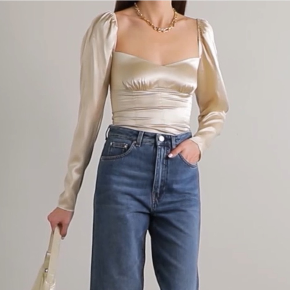 NWT Reformation Gold Silk Puff sleeve Roe top